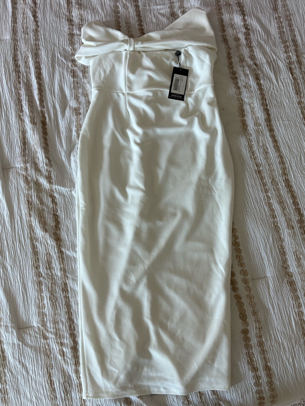 Maternity White Strapless Midi Skirt with Front Knot